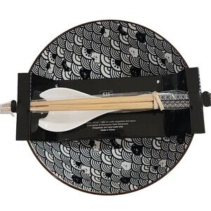 SH Home Black Cats Waves Ceramic Ramen Noodle Bowl Set 43oz Chopsticks Spoon